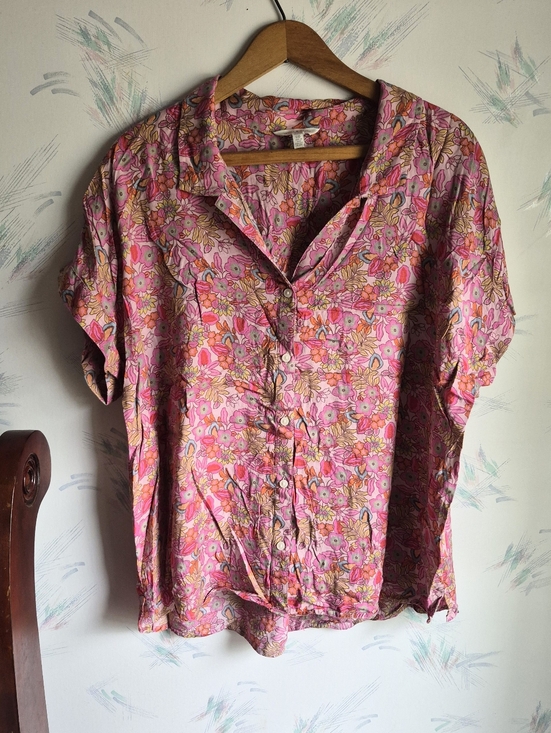 Lucky Brand Tops - Lucky Brand Pink Floral Print Button Down Shirt Short Sleeve Large